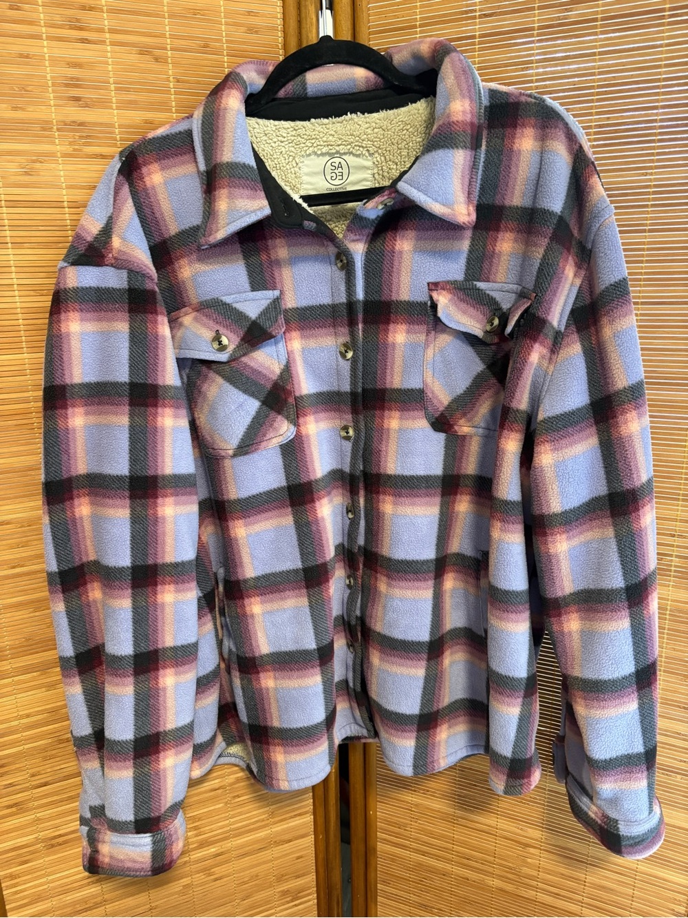 SA93 Women's Lavender Plaid Button-Down Shirt Jacket